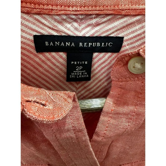 Banana Republic top women 2P orange chambray button up linen blend office career - Picture 6 of 7